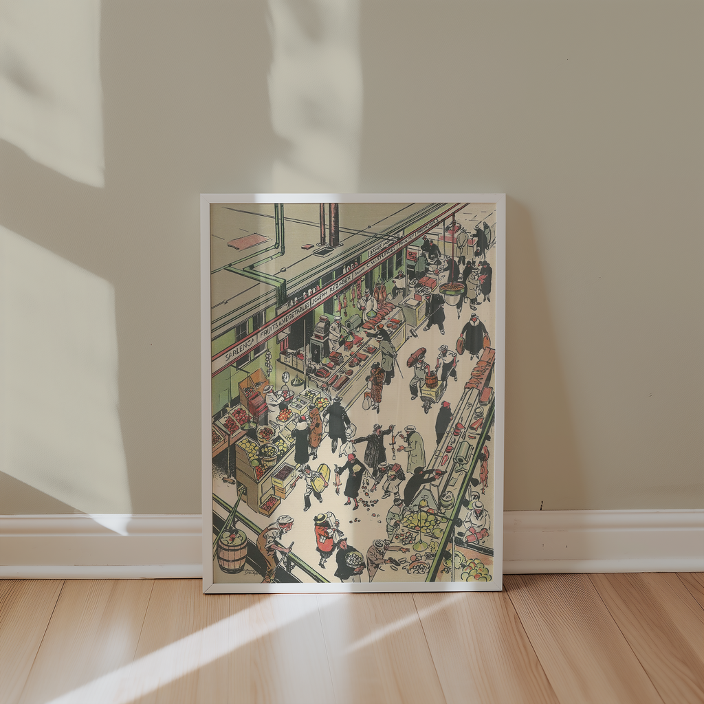 Vintage NYC Art Print — 1920s Washington Market — Tony Sarg Illustration