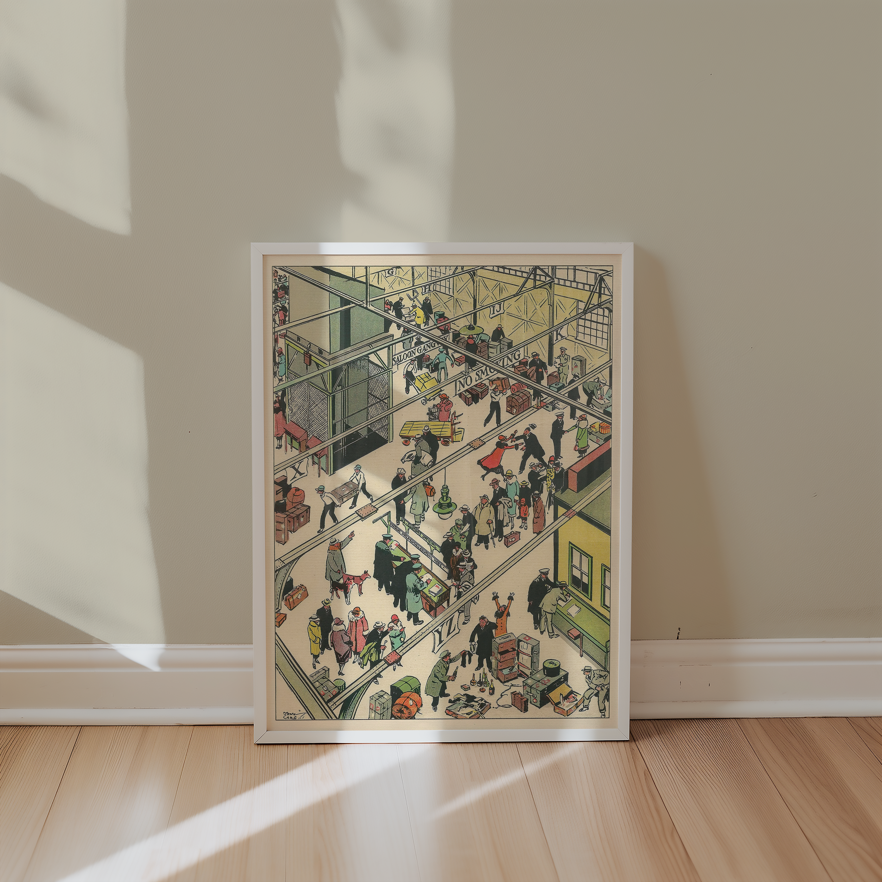 Vintage NYC Art Print — 1920s Steamship Pier Customs — New York Wall Decor