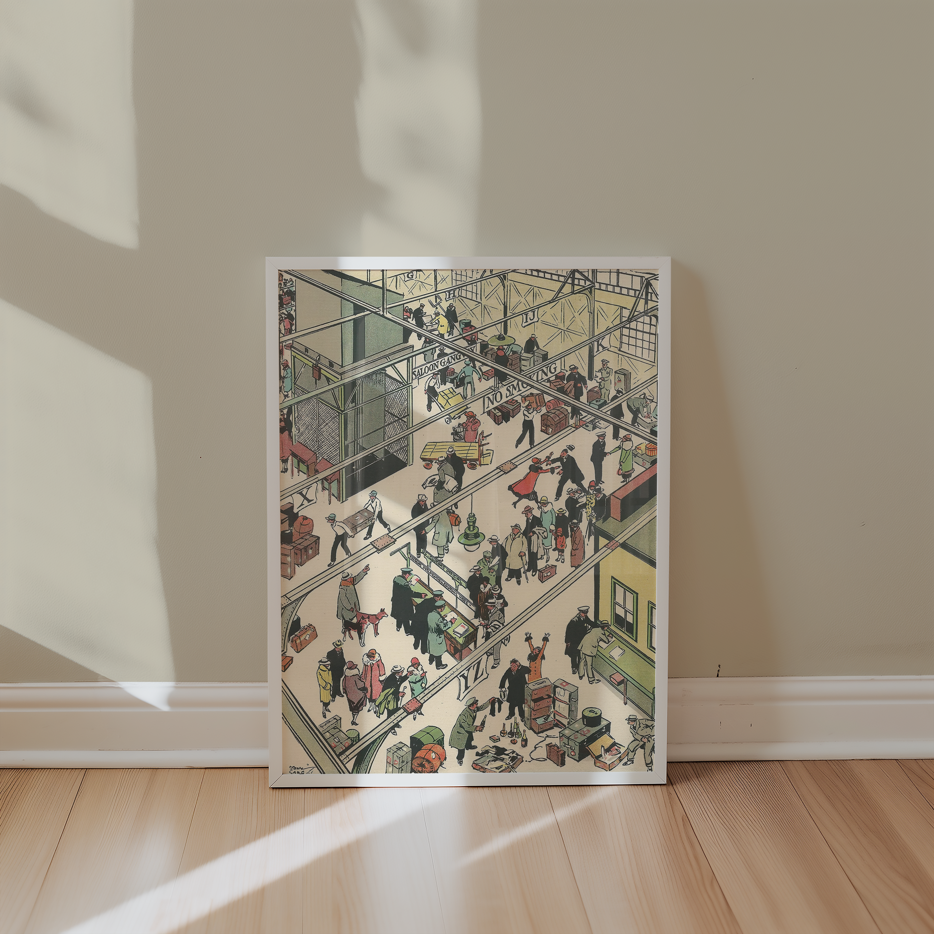 Vintage NYC Art Print — 1920s Steamship Pier Customs — New York Wall Decor