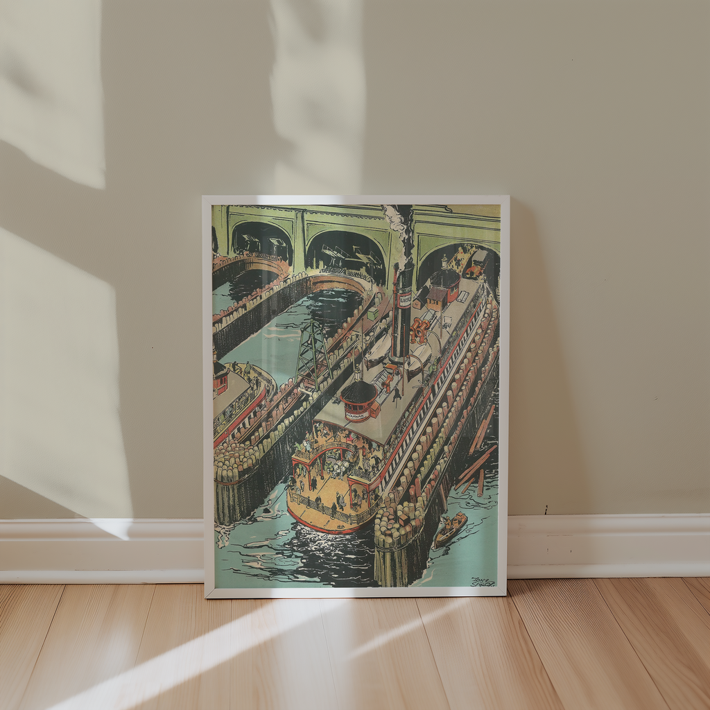 Vintage NYC Art Print — 1920s East River Ferry Terminal — New York Wall Decor
