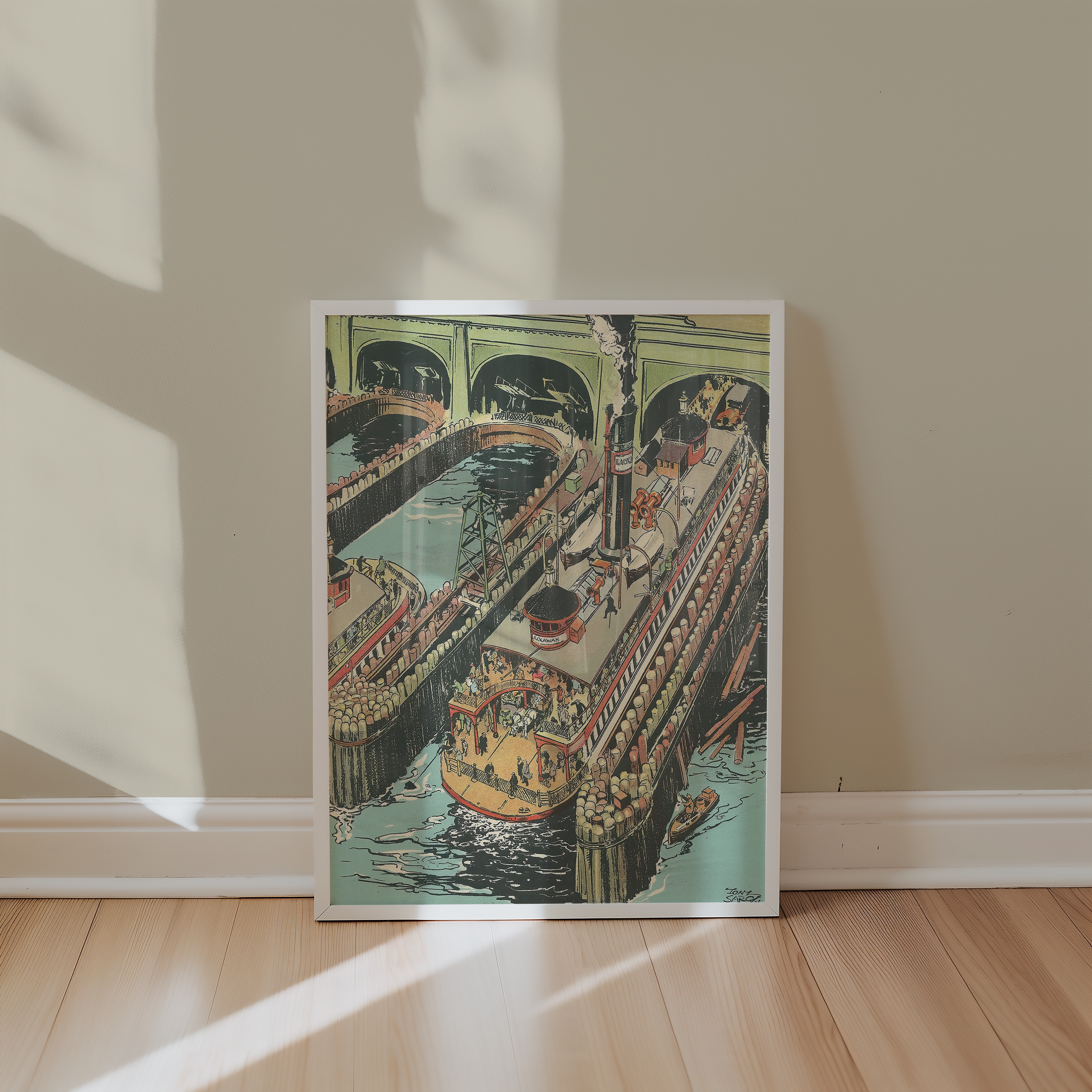 Vintage NYC Art Print — 1920s East River Ferry Terminal — New York Wall Decor
