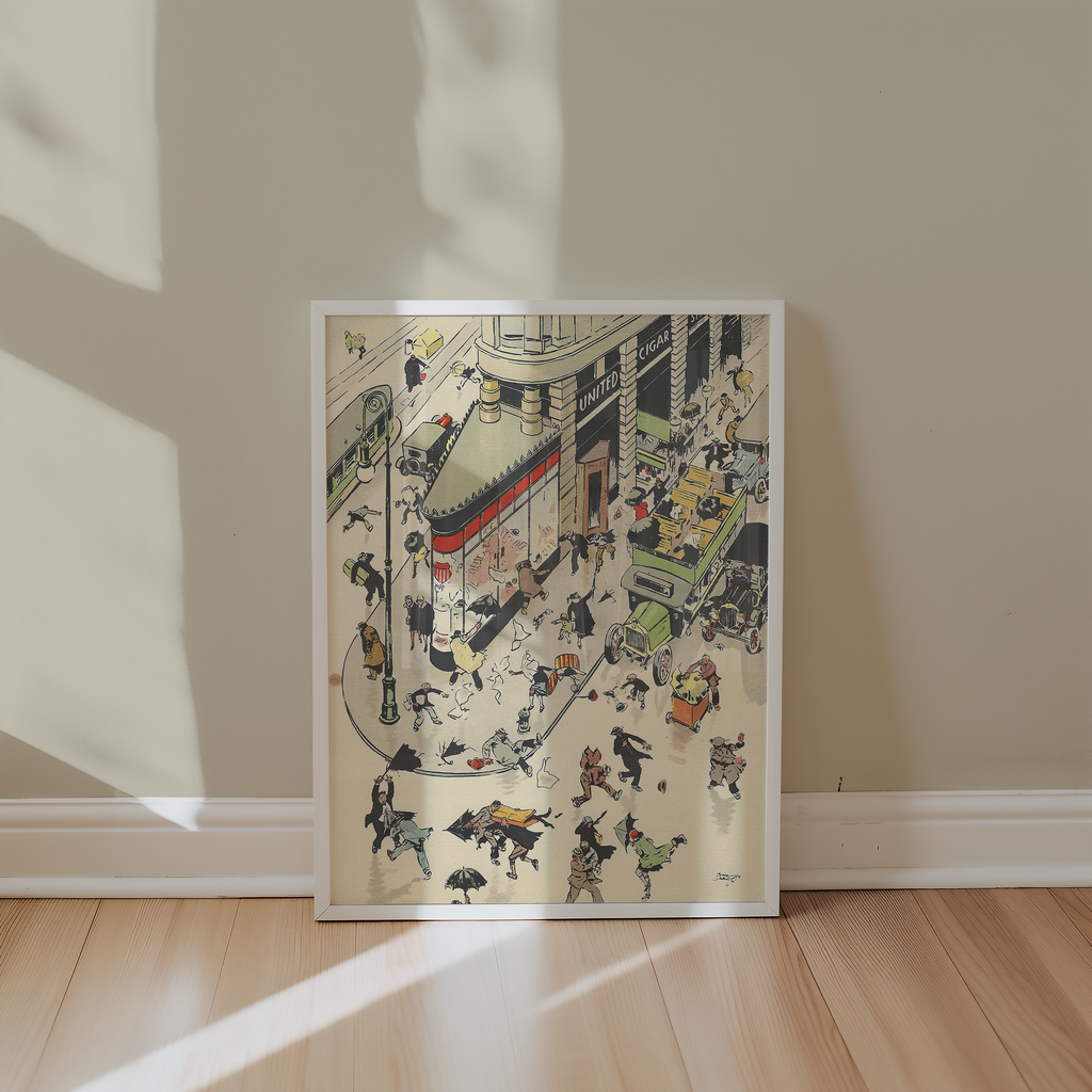 Vintage NYC Art Print — 1920s Windy Day Manhattan — New York Wall Decor