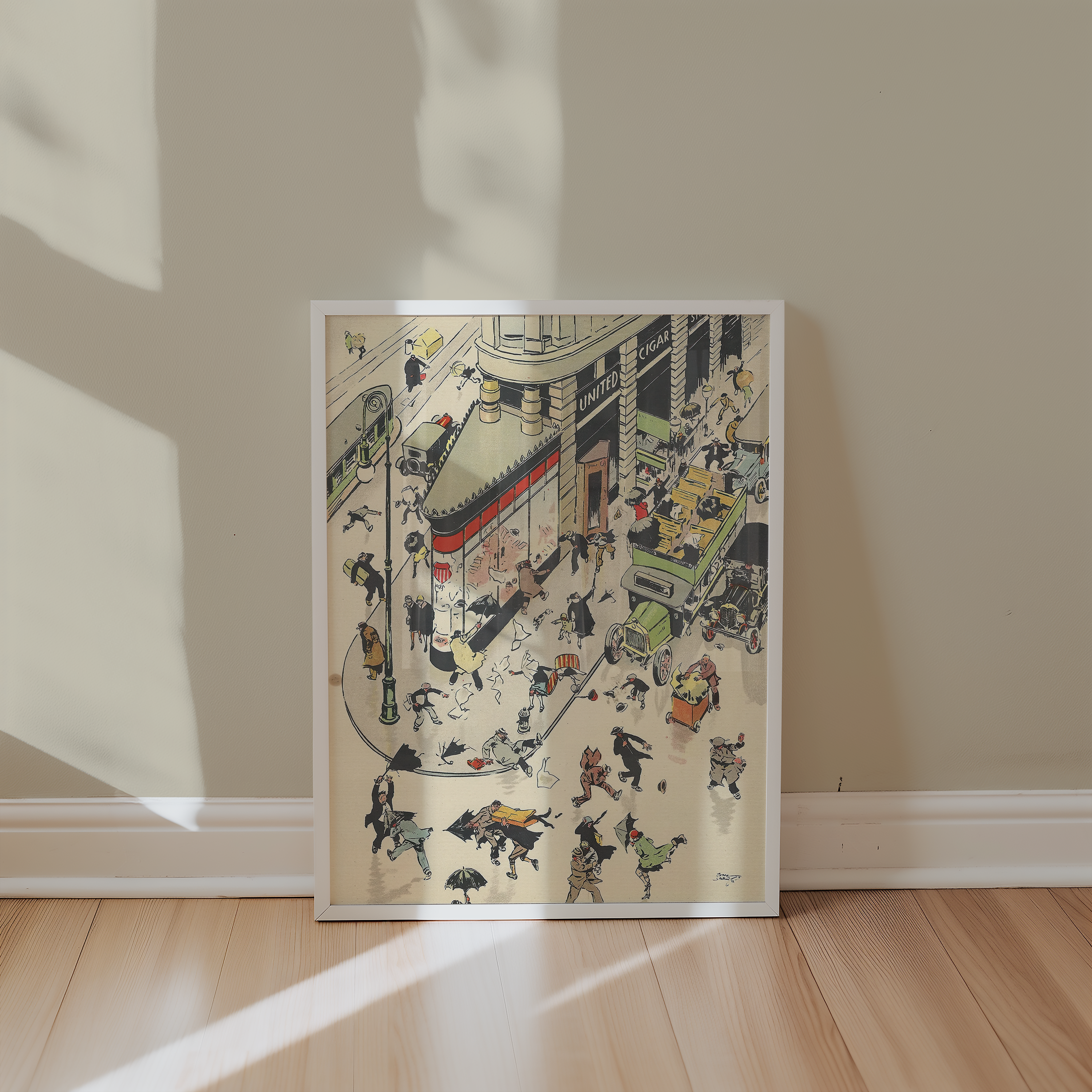 Vintage NYC Art Print — 1920s Windy Day Manhattan — New York Wall Decor