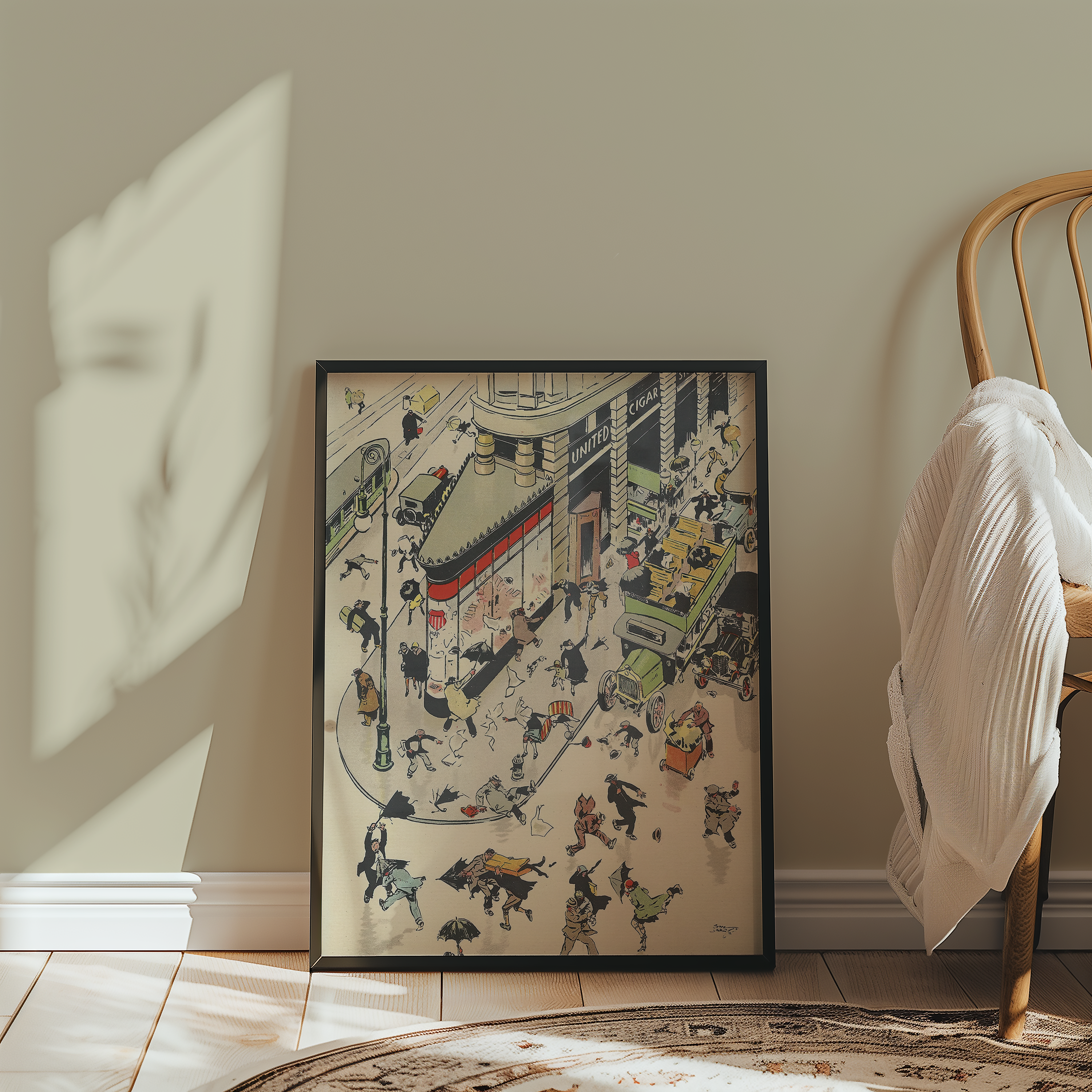 Vintage NYC Art Print — 1920s Windy Day Manhattan — New York Wall Decor