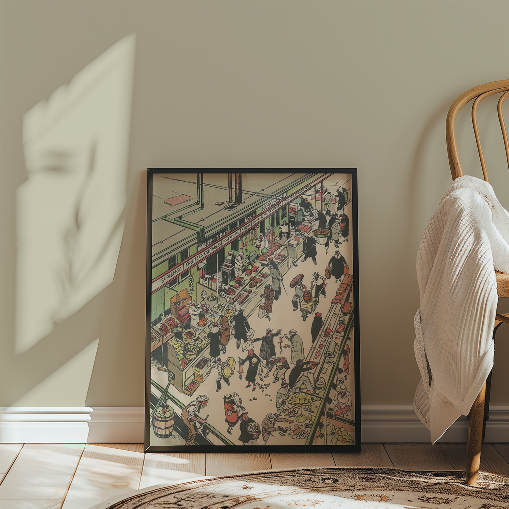 Vintage NYC Art Print — 1920s Washington Market — Tony Sarg Illustration