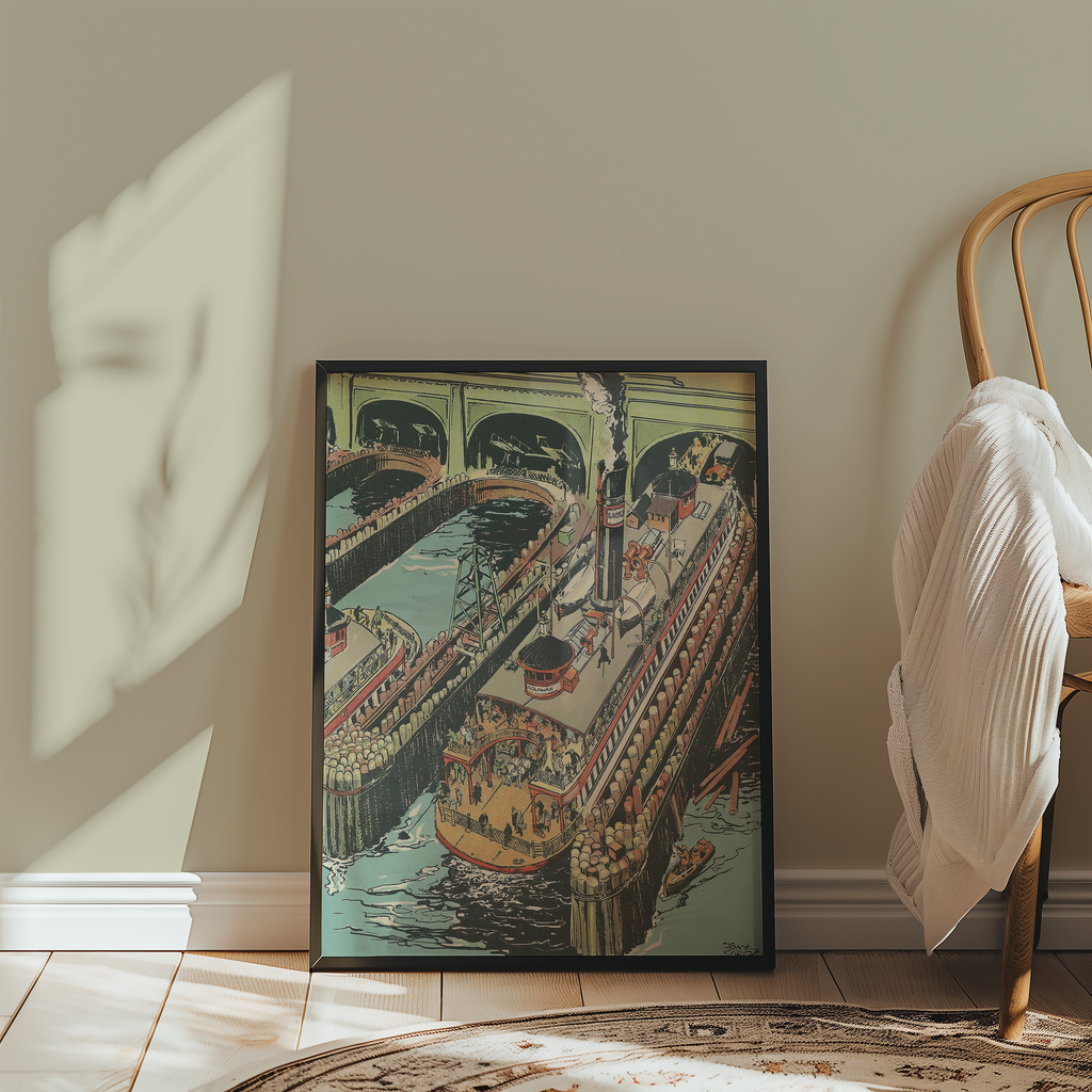 Vintage NYC Art Print — 1920s East River Ferry Terminal — New York Wall Decor