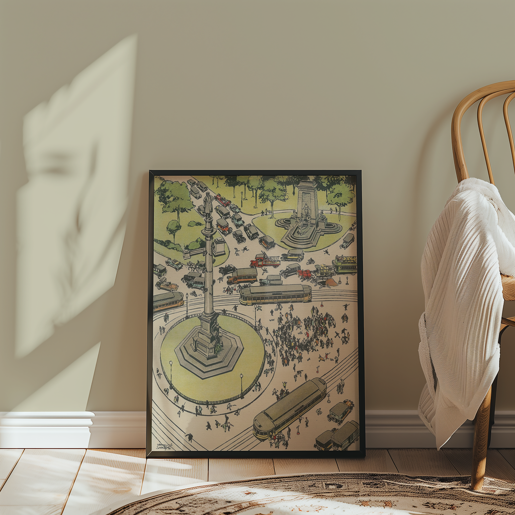 Vintage NYC Art Print — 1920s Columbus Circle — New York Wall Decor