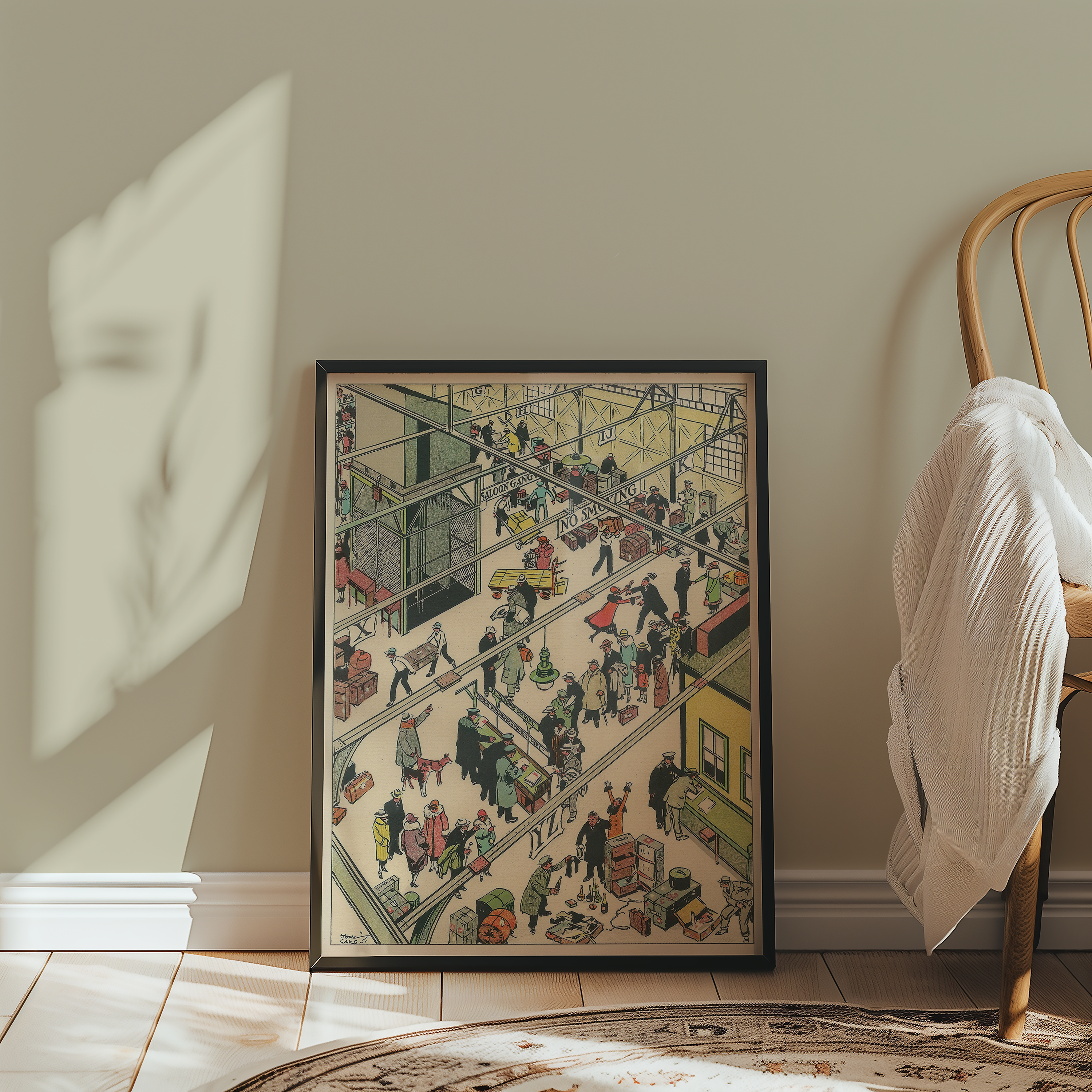 Vintage NYC Art Print — 1920s Steamship Pier Customs — New York Wall Decor