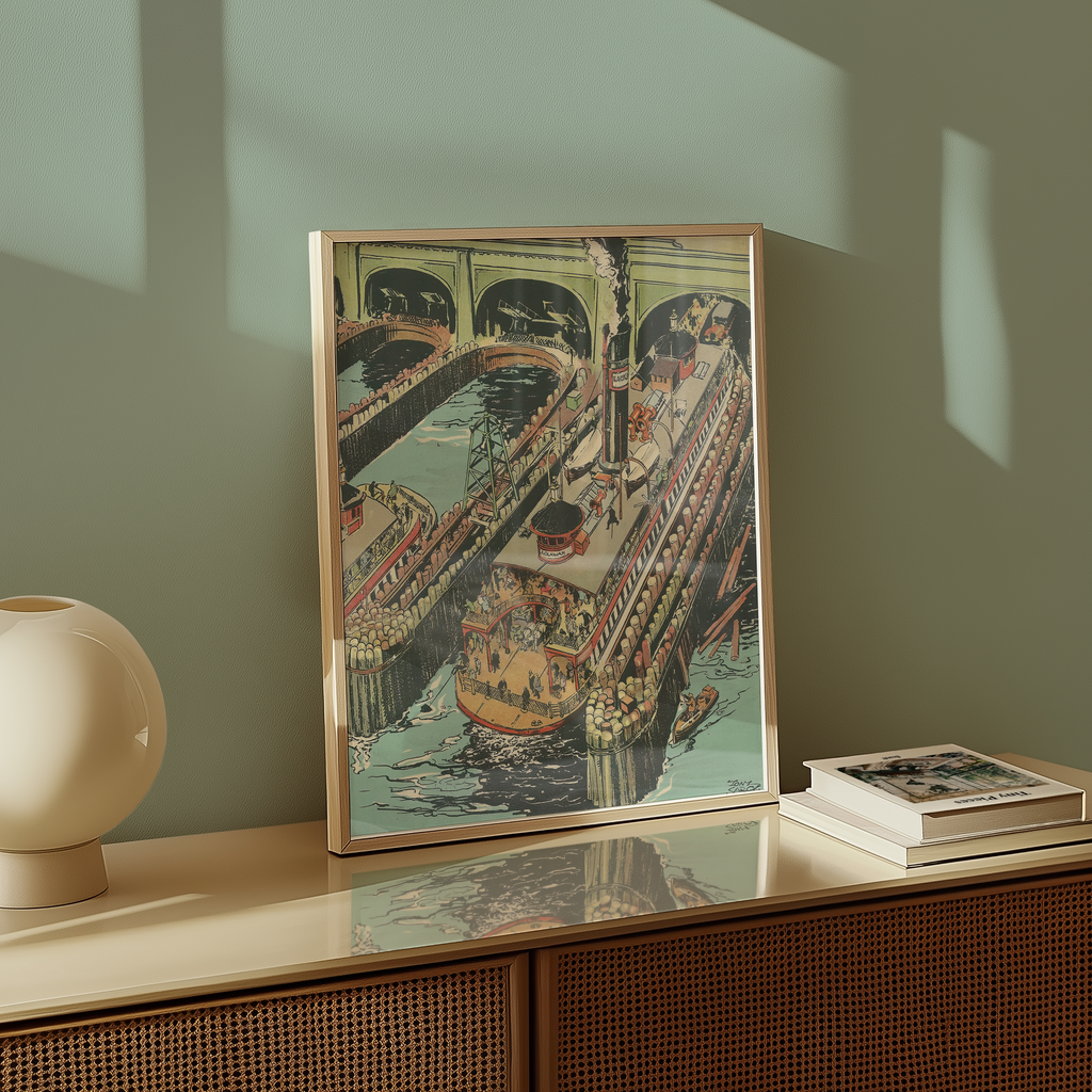 Vintage NYC Art Print — 1920s East River Ferry Terminal — New York Wall Decor