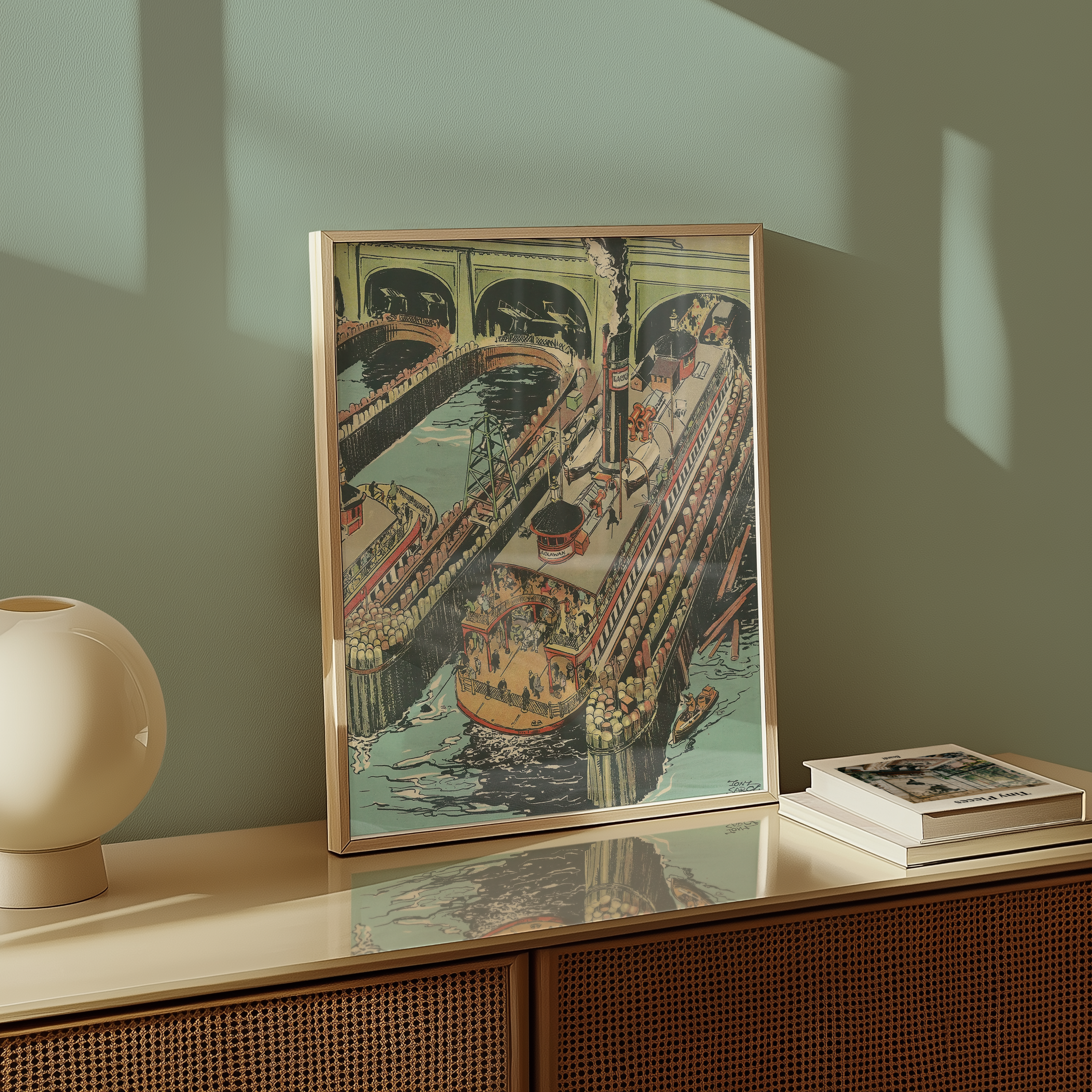 Vintage NYC Art Print — 1920s East River Ferry Terminal — New York Wall Decor