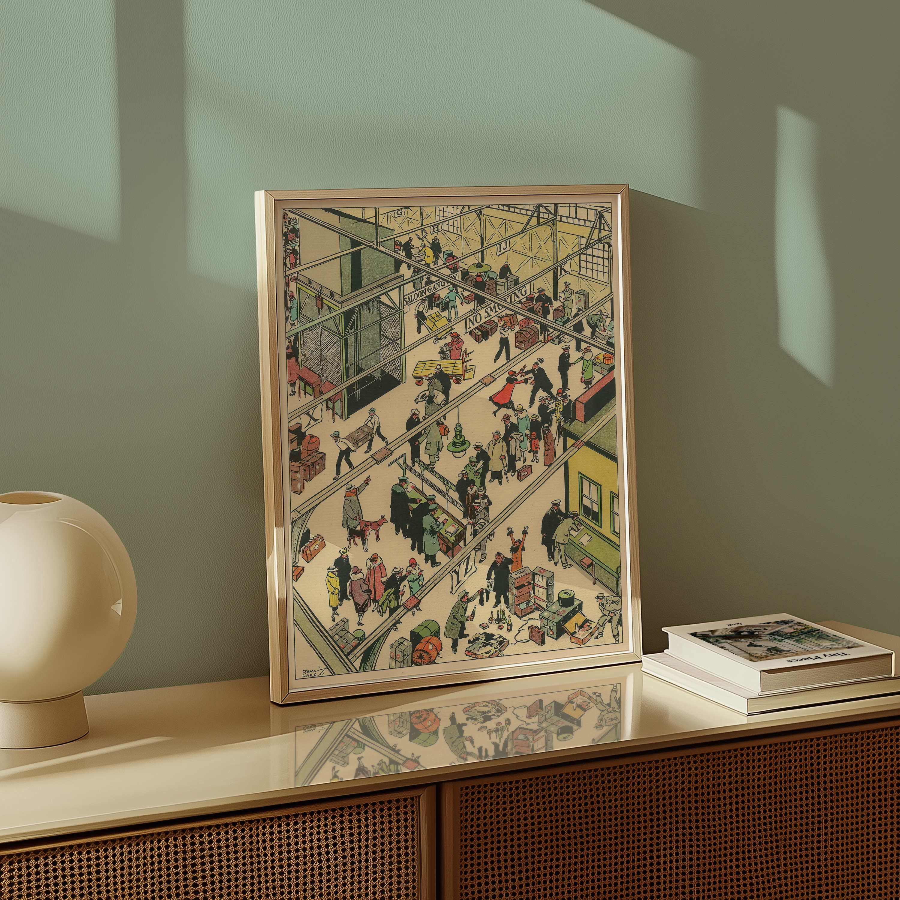 Vintage NYC Art Print — 1920s Steamship Pier Customs — New York Wall Decor