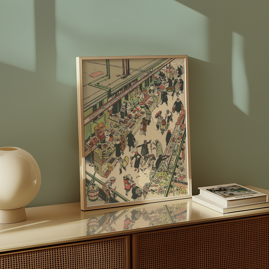Vintage NYC Art Print — 1920s Washington Market — Tony Sarg Illustration