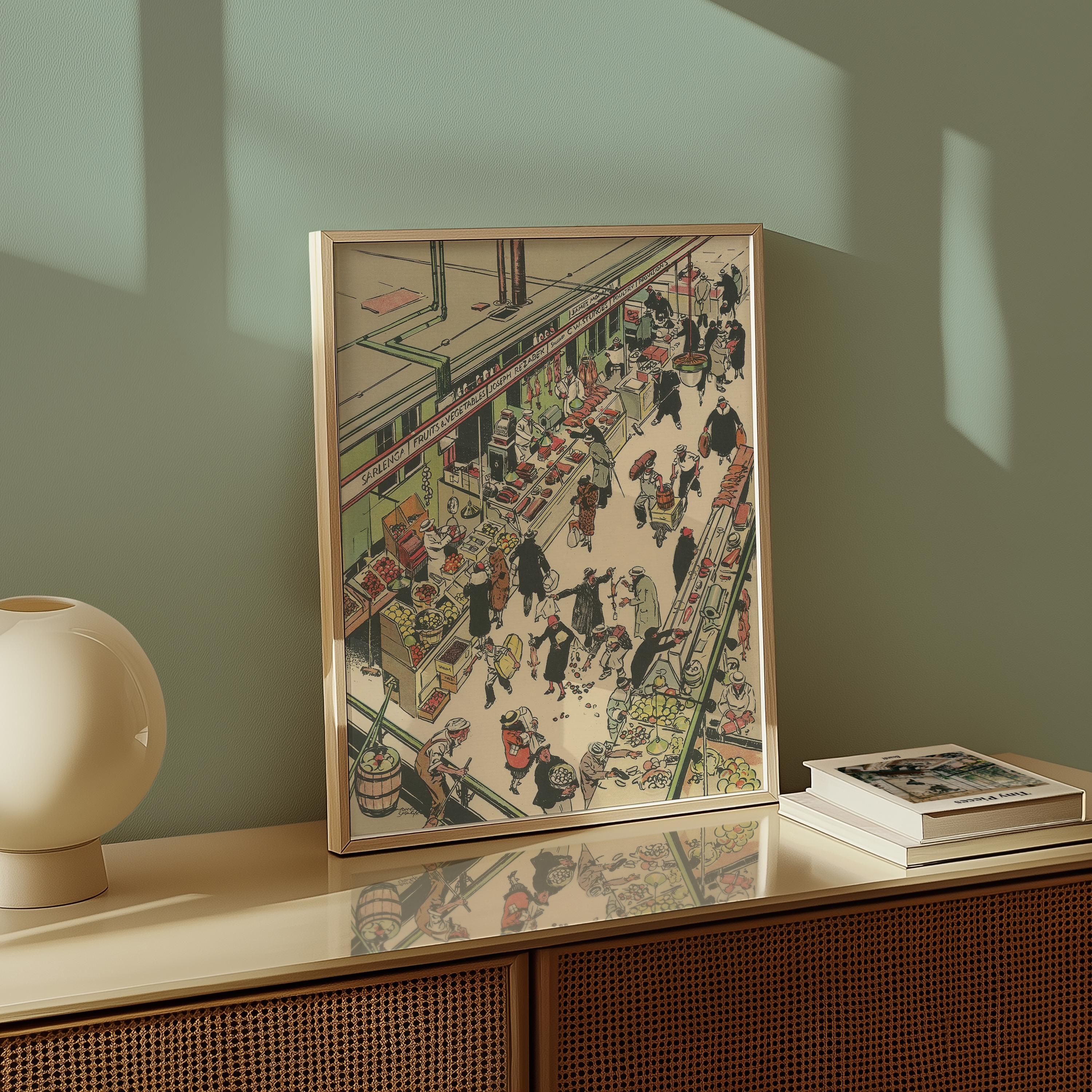 Vintage NYC Art Print — 1920s Washington Market — Tony Sarg Illustration