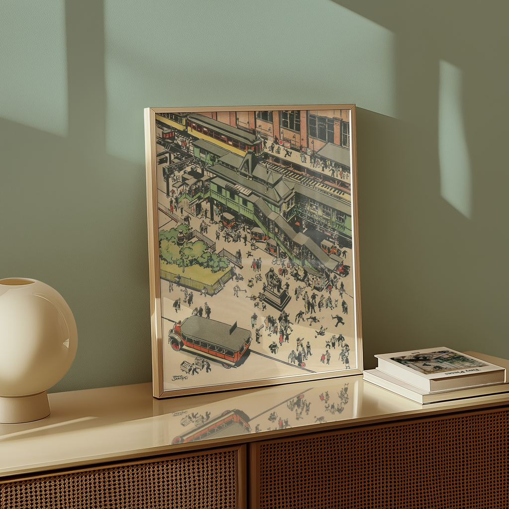 Vintage NYC Art Print — 1920s Greeley Square El Train — New York Wall Decor