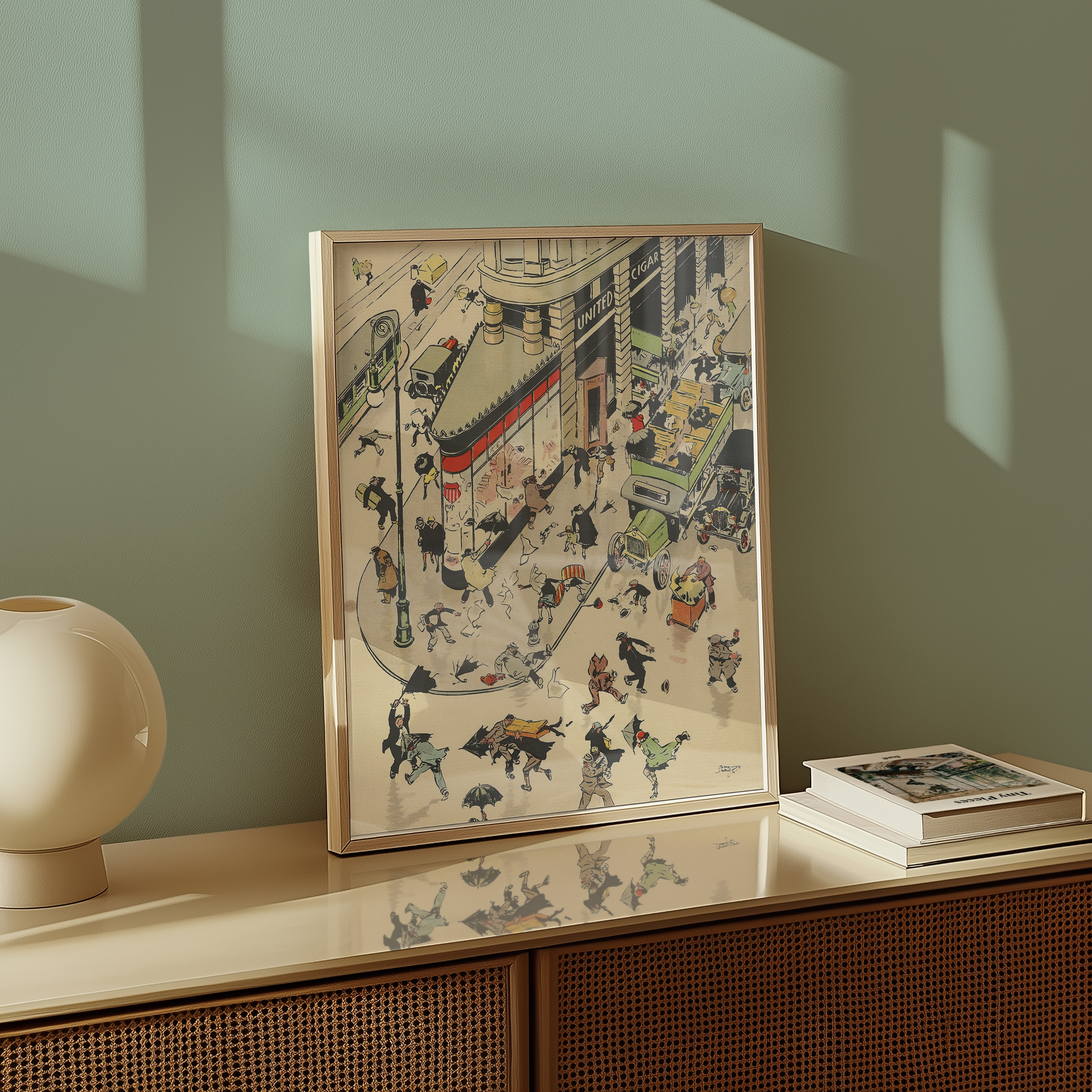 Vintage NYC Art Print — 1920s Windy Day Manhattan — New York Wall Decor