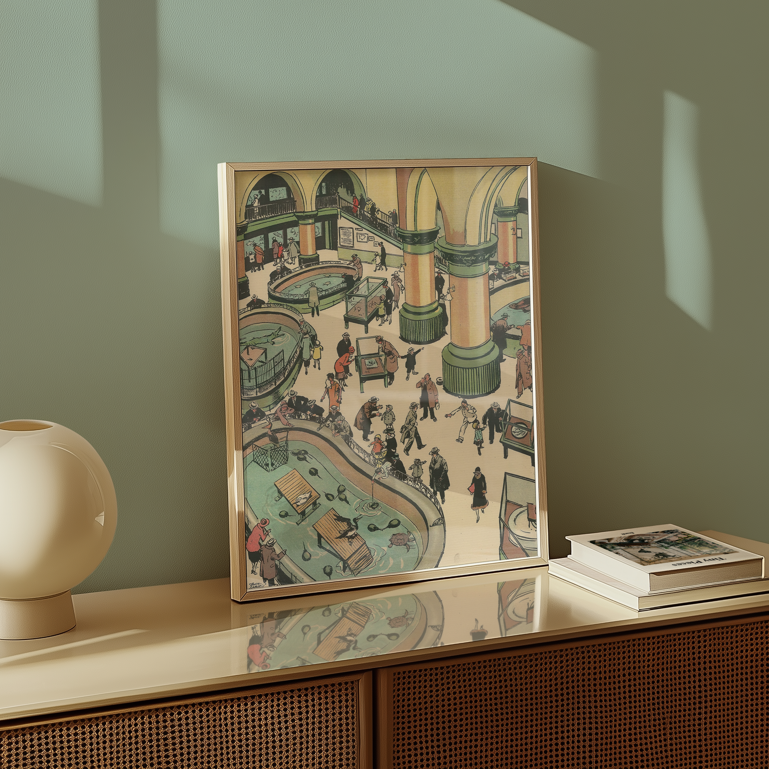 Vintage New York Aquarium Print – 1927 Battery Park NYC Illustration – Historic Wall Art Poster
