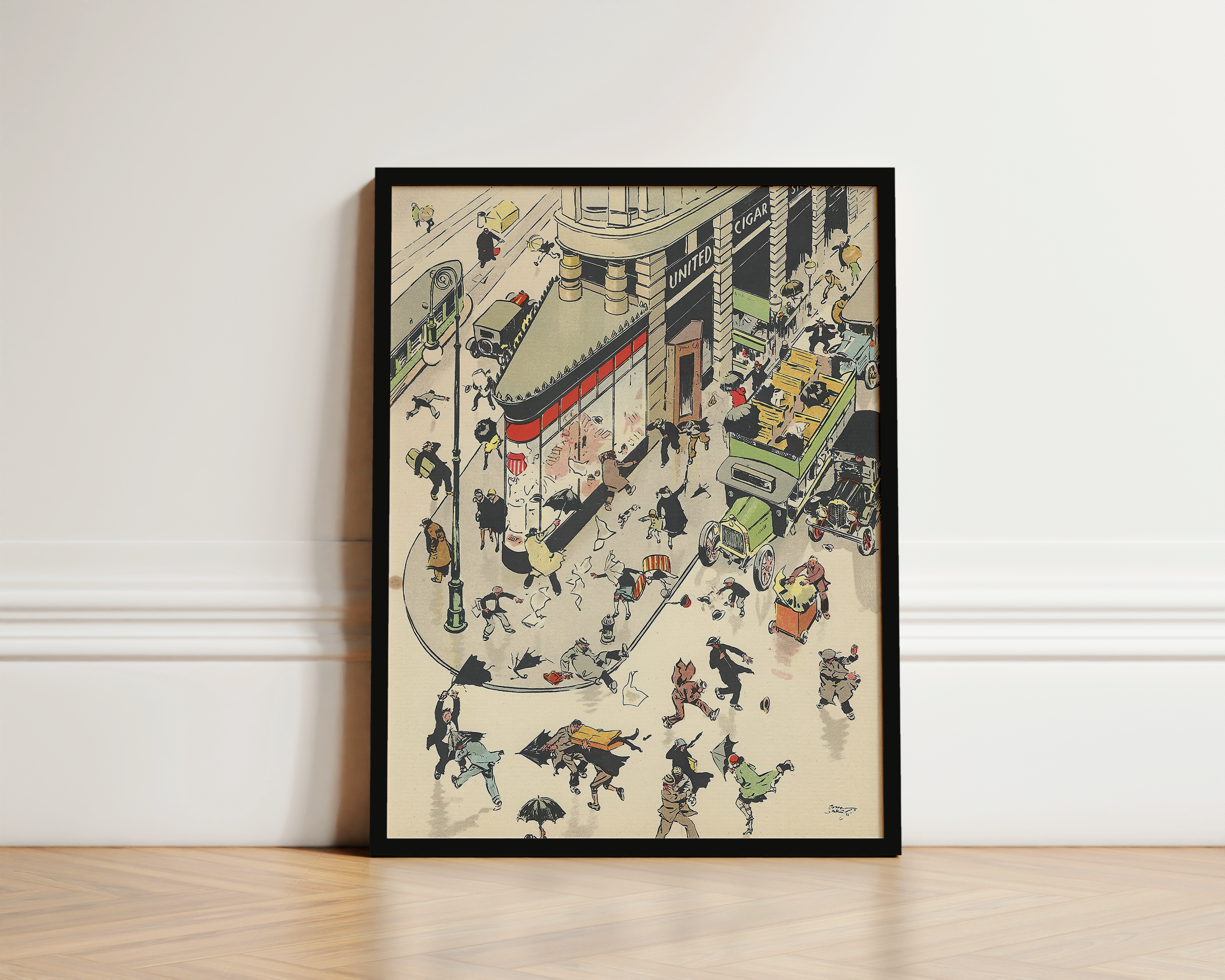 Vintage NYC Art Print — 1920s Windy Day Manhattan — New York Wall Decor