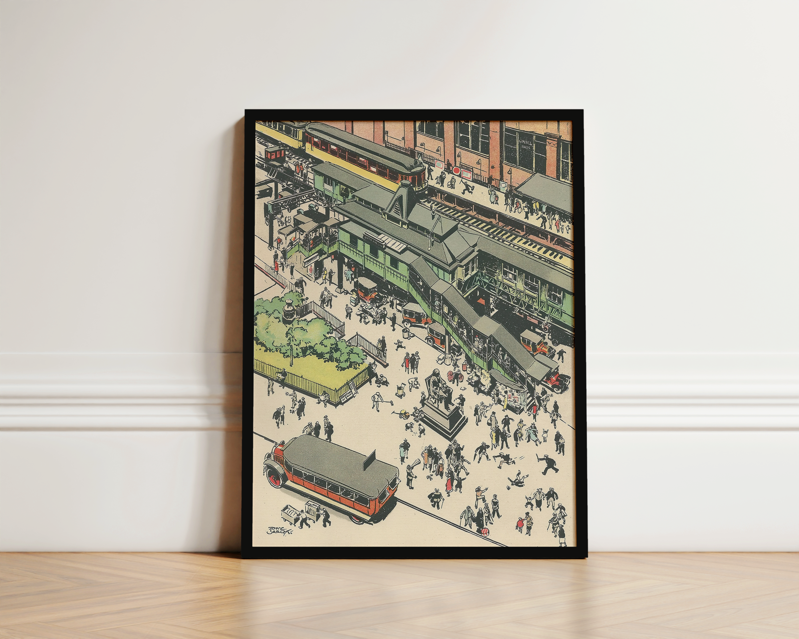 Vintage NYC Art Print — 1920s Greeley Square El Train — New York Wall Decor