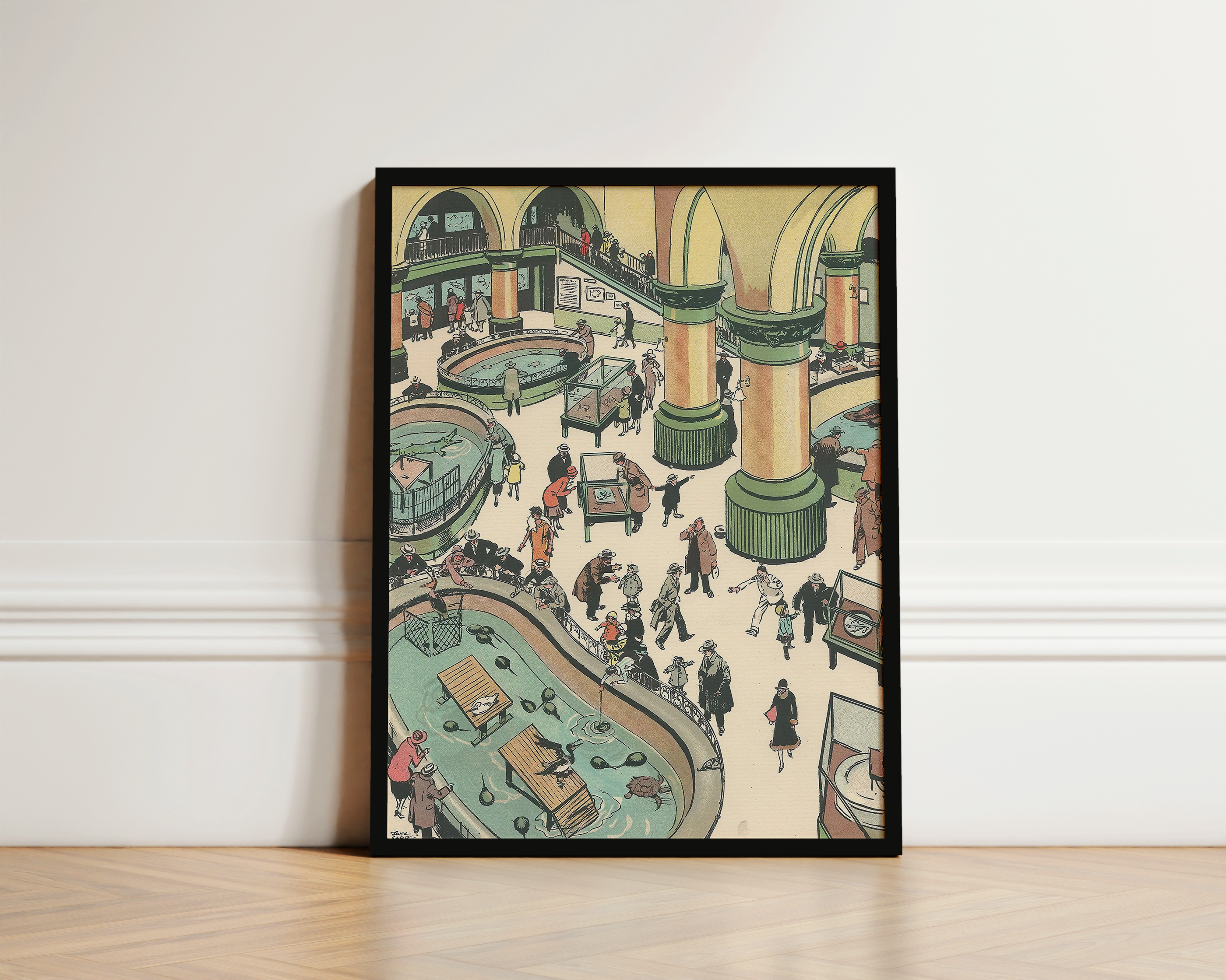 Vintage New York Aquarium Print – 1927 Battery Park NYC Illustration – Historic Wall Art Poster