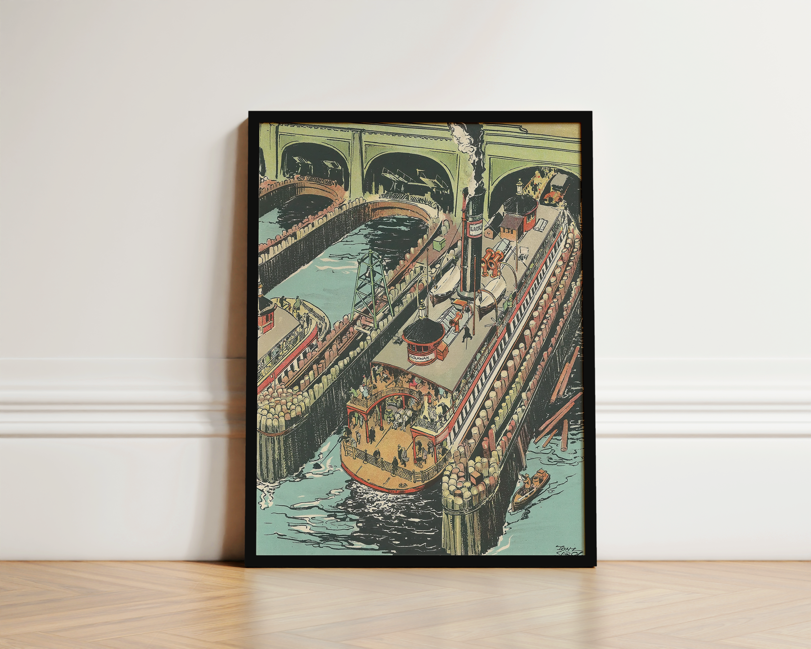 Vintage NYC Art Print — 1920s East River Ferry Terminal — New York Wall Decor