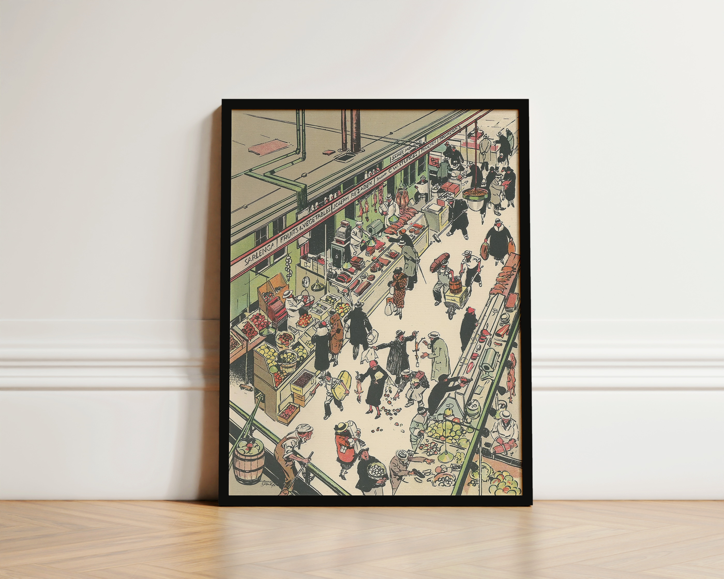 Vintage NYC Art Print — 1920s Washington Market — Tony Sarg Illustration