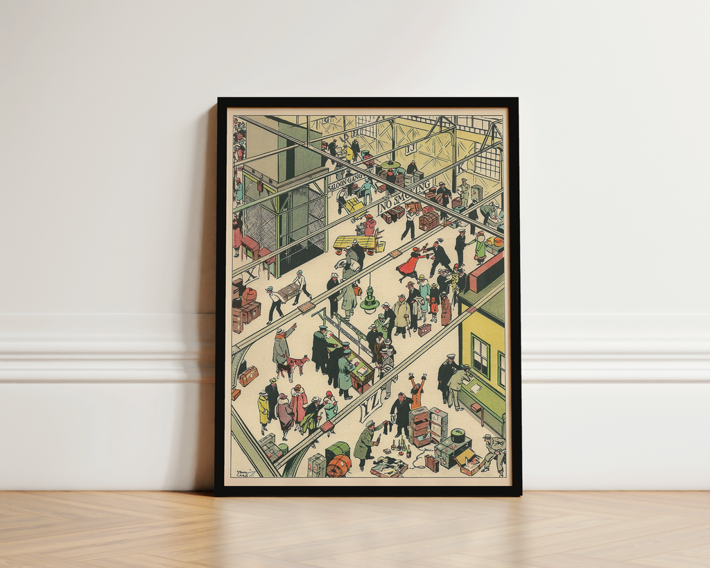 Vintage NYC Art Print — 1920s Steamship Pier Customs — New York Wall Decor