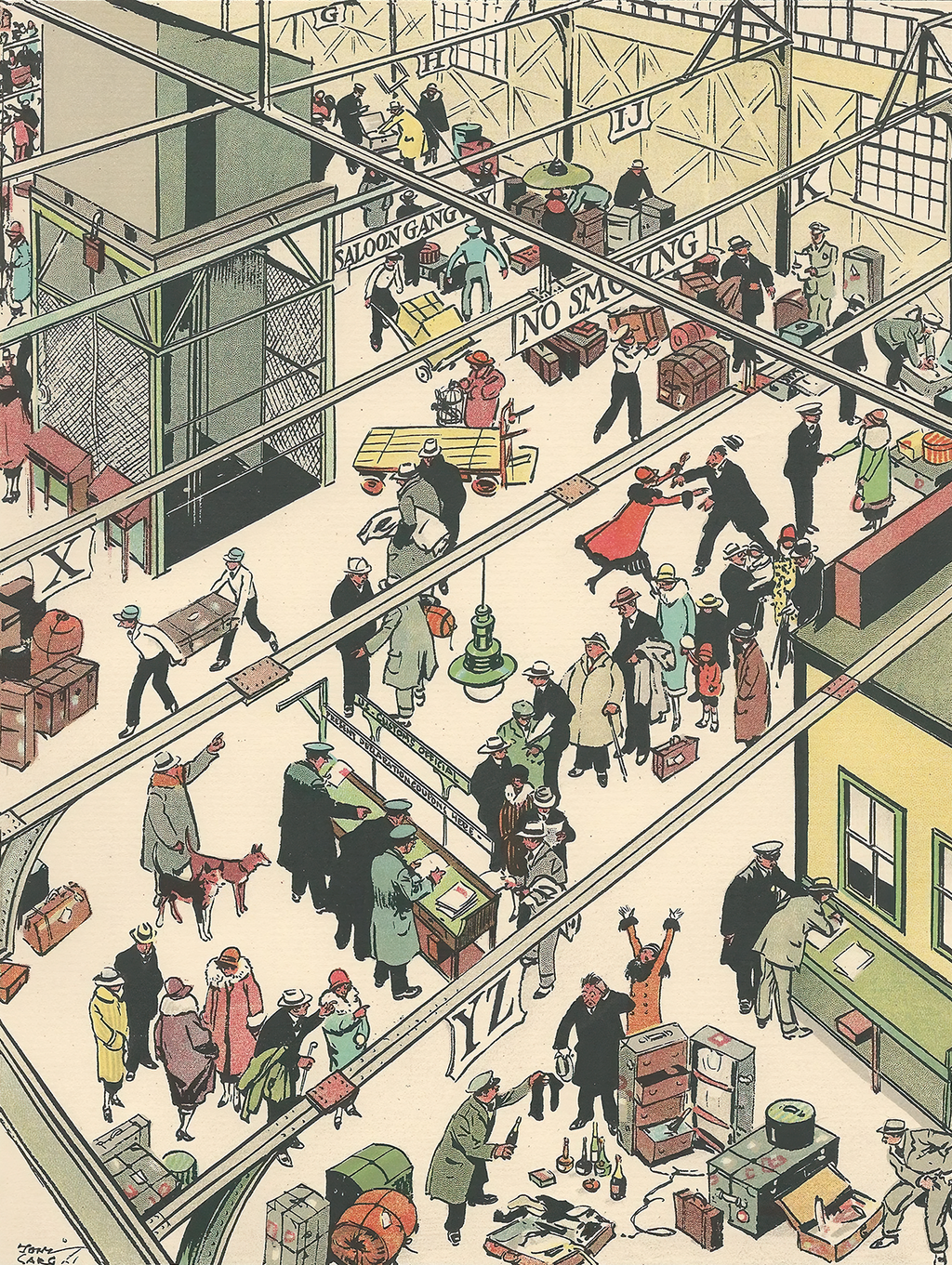 Vintage NYC Art Print — 1920s Steamship Pier Customs — New York Wall Decor