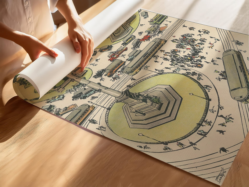 Vintage NYC Art Print — 1920s Columbus Circle — New York Wall Decor